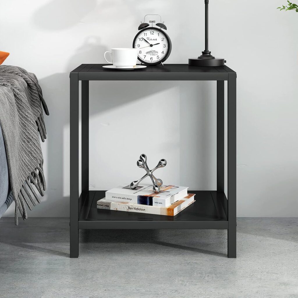 End Table Modern Small 2 Tier Side Table Nightstand/Easy Assembly Living Room Tables-European Wrought Iron Style Square Coffee Table