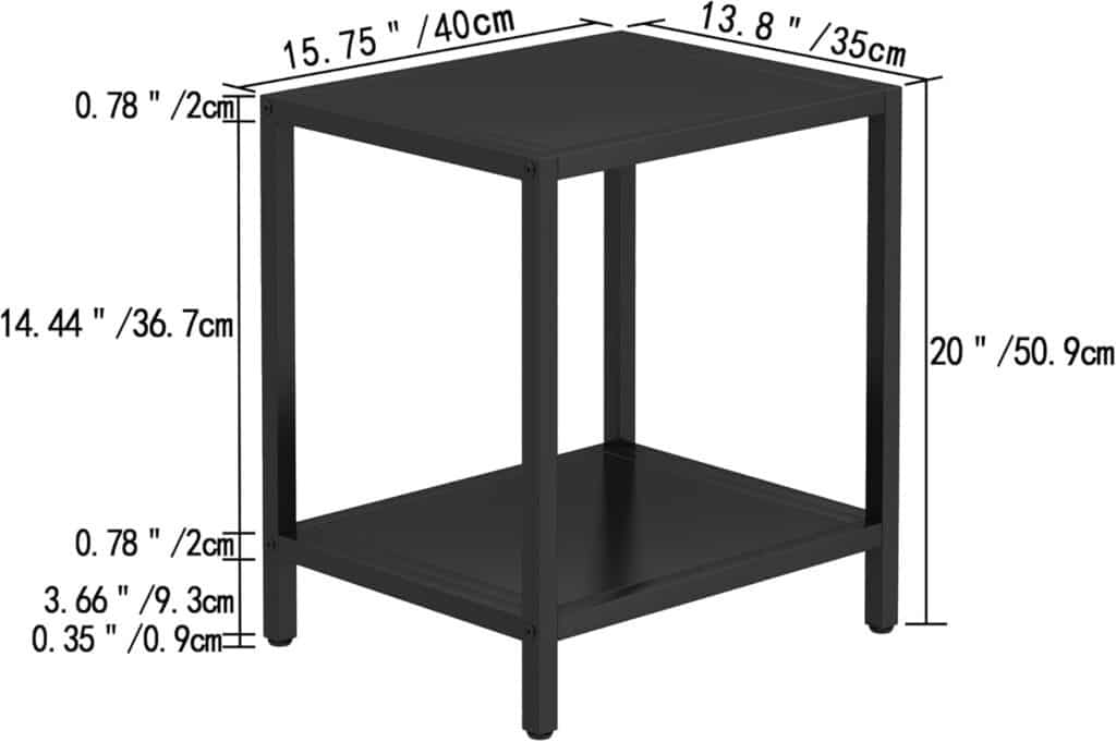 End Table Modern Small 2 Tier Side Table Nightstand/Easy Assembly Living Room Tables-European Wrought Iron Style Square Coffee Table