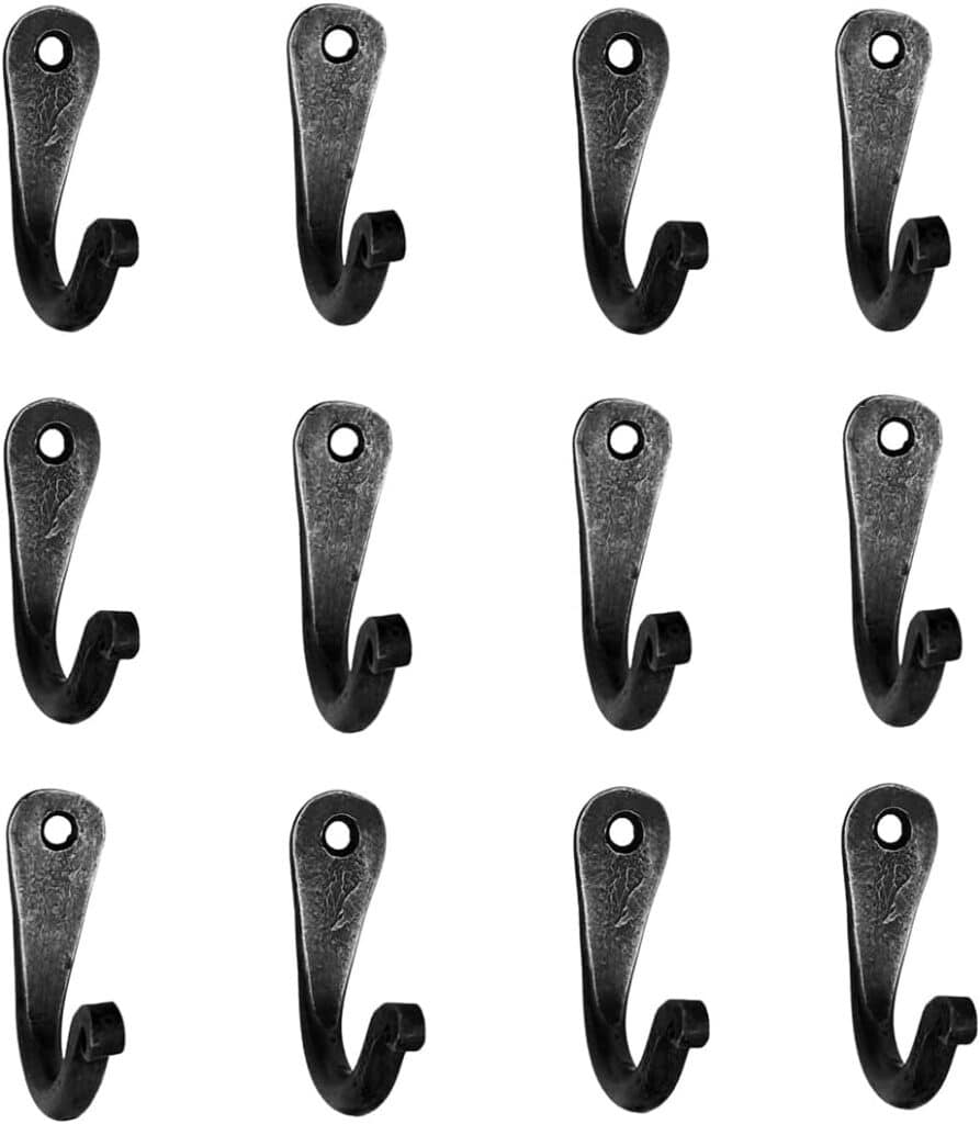 Hand Forged Metal Wall Hook Set of 12 Pcs Wrought Iron Handmade Hook for Plant  Mug Farmhouse Coat Hook Rack Heavy Duty Kitchen Utensils Hook Rack