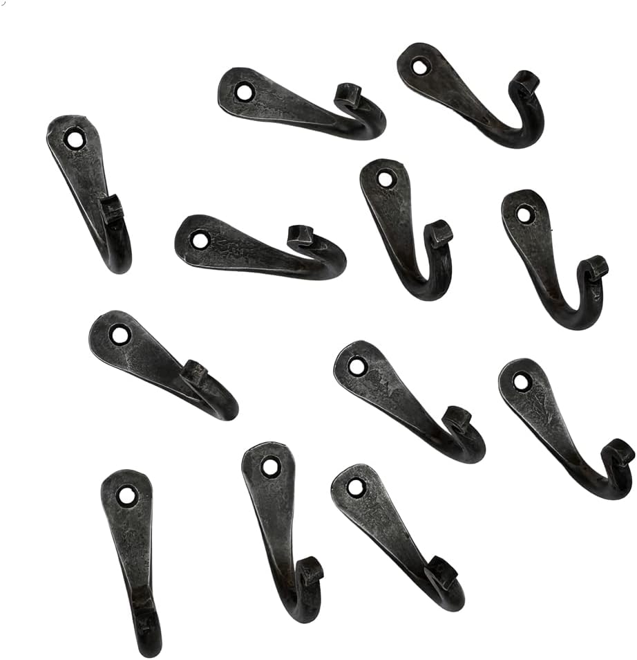 Hand Forged Metal Wall Hook Set of 12 Pcs Wrought Iron Handmade Hook for Plant  Mug Farmhouse Coat Hook Rack Heavy Duty Kitchen Utensils Hook Rack