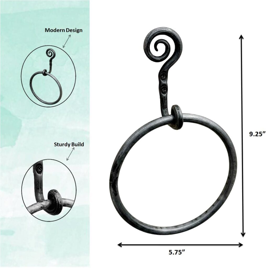 Hand Forged Spiral Metal Towel Ring Wrought Iron Handmade Wall Mounted Hand Towel Holder Blacksmith Wall Mounted Towel Rack Black Antique Finish Heavy Duty Towel Holder by Living Ideas