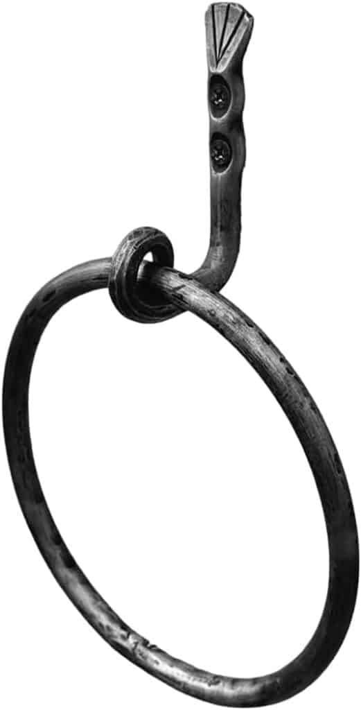 Hand Forged Towel Ring Holder Wrought Iron Handmade Wall Mounted Hand Towel Holder Blacksmith Wall Mounted Towel Rack Black Antique Finish Heavy Duty Towel Holder by Living Ideas