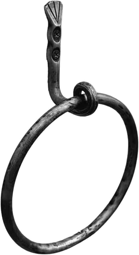 Hand Forged Towel Ring Holder Wrought Iron Handmade Wall Mounted Hand Towel Holder Blacksmith Wall Mounted Towel Rack Black Antique Finish Heavy Duty Towel Holder by Living Ideas