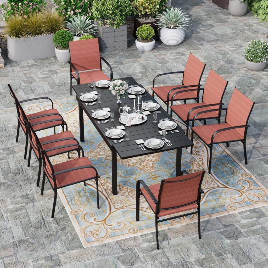 HERAS HOUSE Patio Dining Chairs Set of 4, 36 Textilene Fabric Outdoor Chairs with Wrought Iron Metal Frame Support 350lbs for Garden Lawn Backyard Kitchen Deck, Brown