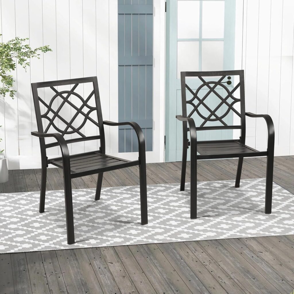 Incbruce 300lbs Patio Chairs Set of 4 Outdoor Dining Chairs, Metal Frame Stackable Patio Dining Chairs, Wrought Iron Black Outdoor Chairs with Armrest for Garden, Poolside, Backyard