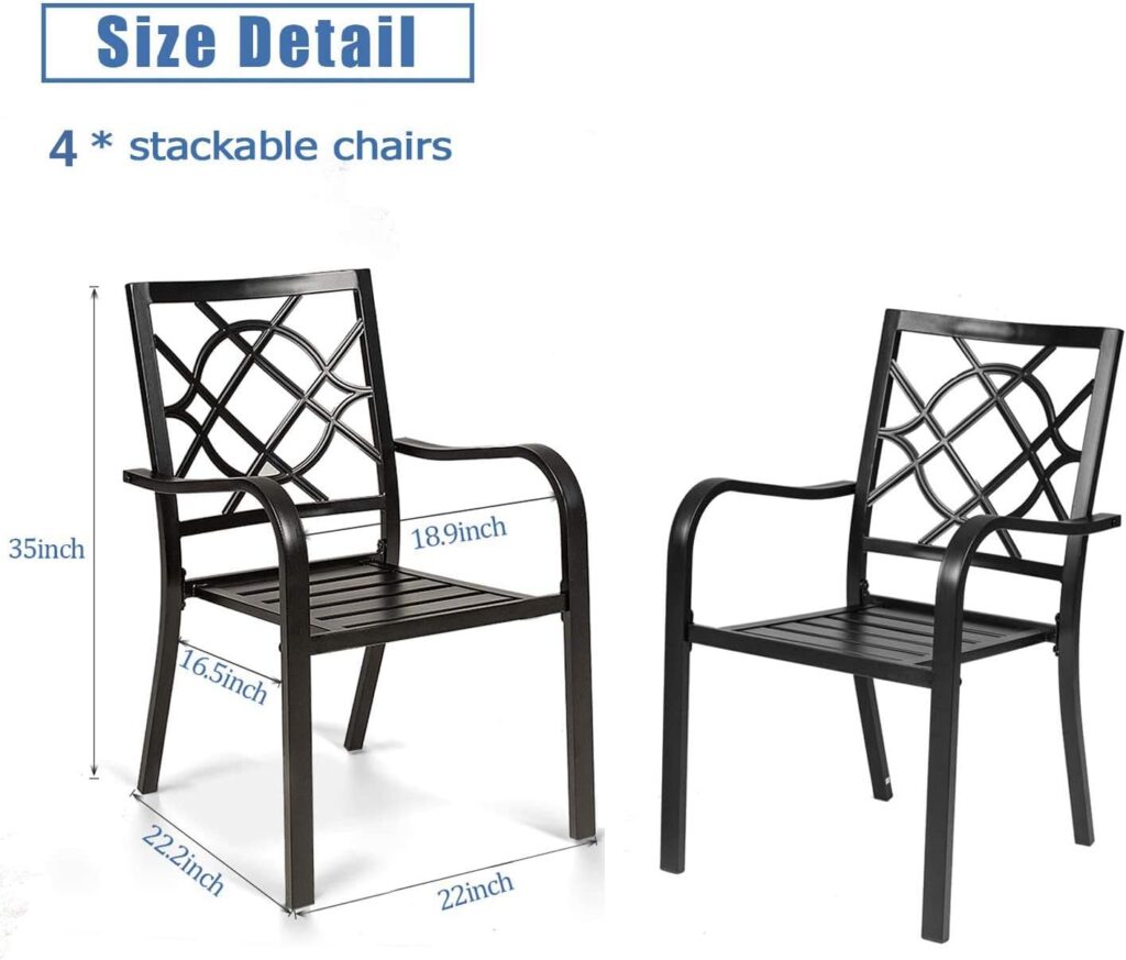 Incbruce 300lbs Patio Chairs Set of 4 Outdoor Dining Chairs, Metal Frame Stackable Patio Dining Chairs, Wrought Iron Black Outdoor Chairs with Armrest for Garden, Poolside, Backyard