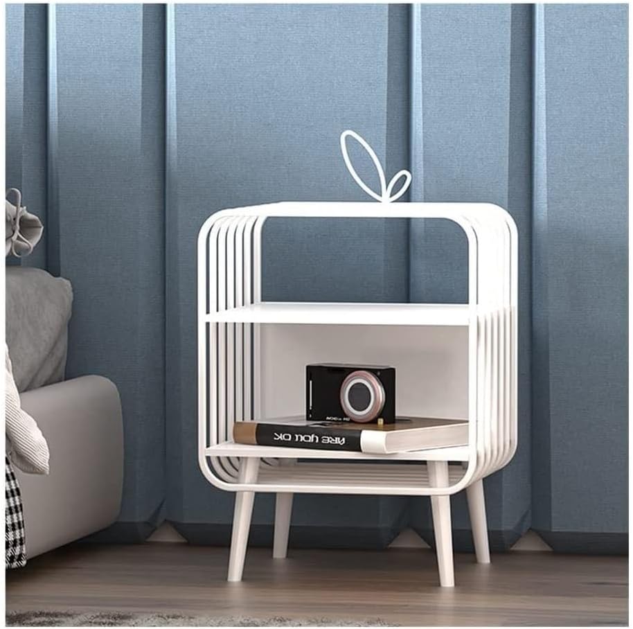 JATIBOSH Bedside Metal Wrought Iron Bedside Table with 2-Tier Storage Sofa End Tables Bedroom Furniture Nightstand Bedside Cabinet Table (Color:B-White)