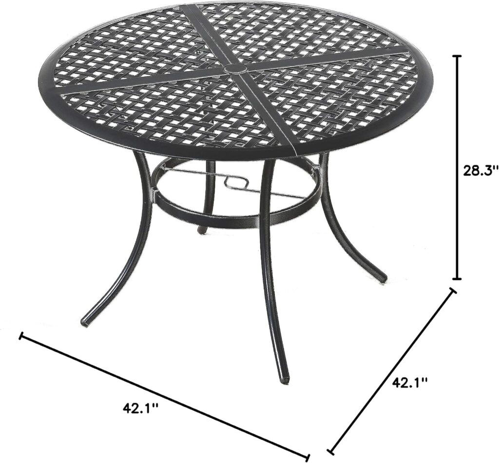 LOKATSE HOME 42.1 Outdoor Round Cast Wrought Iron Patio Metal Dining Table with Umbrella Hole, Steel Frame for Backyard Lawn Balcony Deck, Black