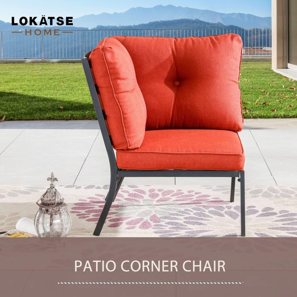 LOKATSE HOME Outdoor Club Chair Patio Bistro Metal Furniture with Cushion, Red