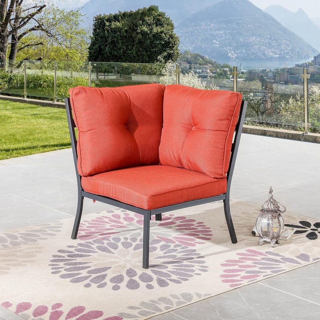 LOKATSE HOME Outdoor Club Chair Patio Bistro Metal Furniture with Cushion, Red