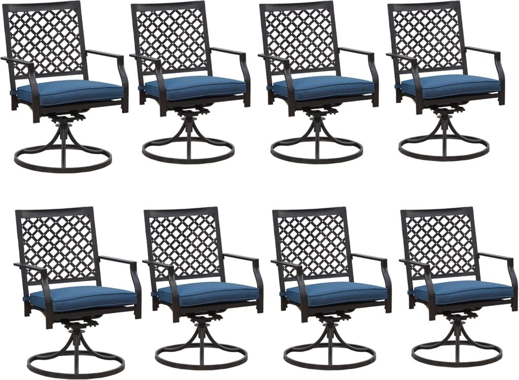 LOKATSE HOME Patio Swivel Set of 8 Dining Chair Metal Bistro Set with Cushion, 8Pcs, Blue