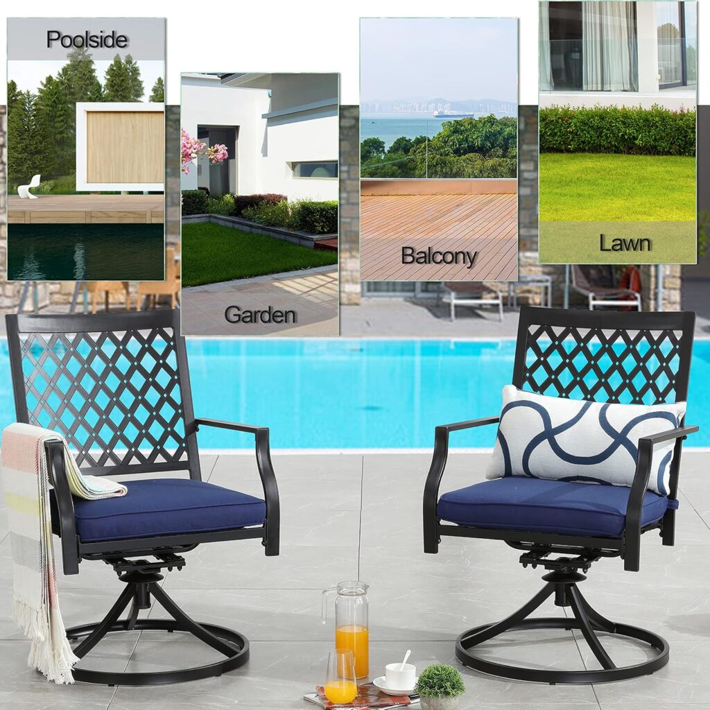 LOKATSE HOME Patio Swivel Set of 8 Dining Chair Metal Bistro Set with Cushion, 8Pcs, Blue