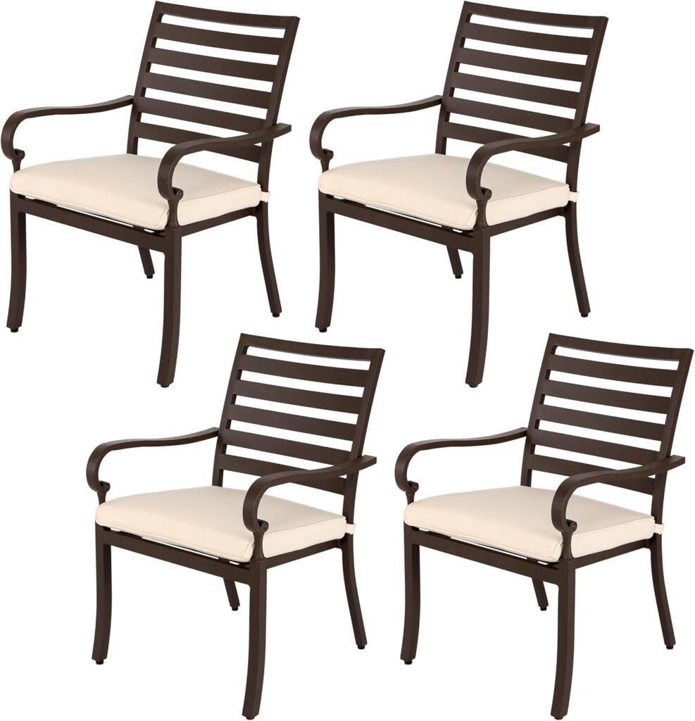 NUU GARDEN Cast Aluminum Patio Dining Chairs with Armrests for Indoor Outdoor Bistro Chairs for Balcony, Backyard, Garden, Black with Bronze Edge