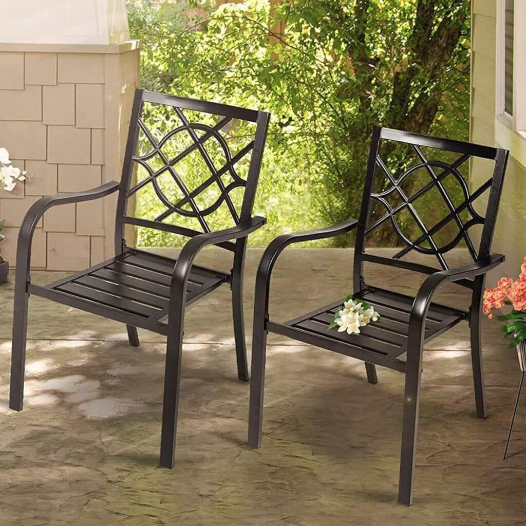 Oakcloud 4 Pieces Patio Wrought Iron Chairs, Metal Outdoor Dining Set, Stackable Bistro Chairs with Armrest for Garden Backyard, 300 LBs, Black