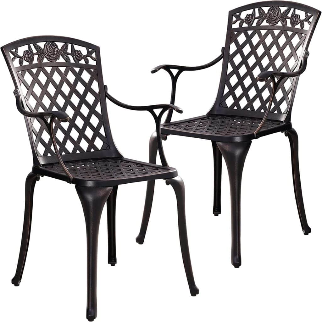 Outdoor Patio Bistro Chairs Cast Aluminum Patio Furniture, Metal Patio Chairs Set of 2 with Armrests, All Weather Outdoor Dining Chairs,Patio Seating,for Garden, Bronze