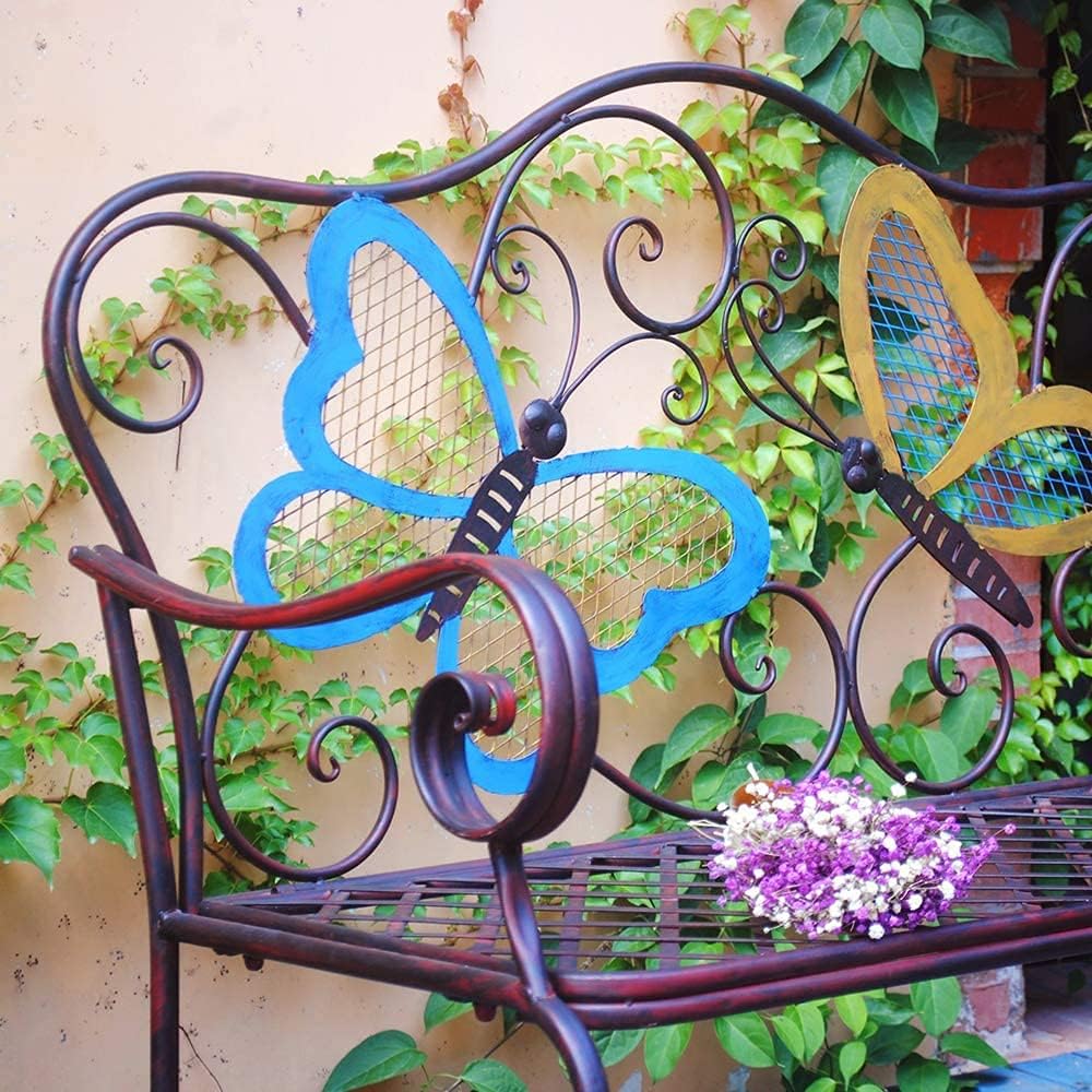 Patio Bench Park Bench Outdoor Conversation Couch, Retro Wrought Iron Chair, Outdoor Courtyard Garden Double Chair, Terrace Metal - Proof Backrest Bench