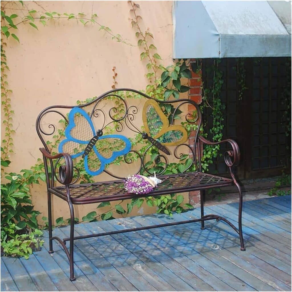 Patio Bench Park Bench Outdoor Conversation Couch, Retro Wrought Iron Chair, Outdoor Courtyard Garden Double Chair, Terrace Metal - Proof Backrest Bench