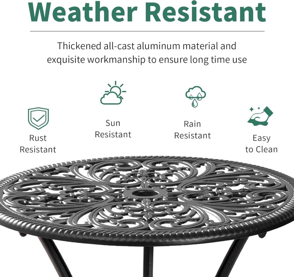 Patio Bistro Set 3 Piece Outdoor,Cast Aluminum Outdoor Bistro Table and Chair Set of 2 with 1.97 Umbrella Hole,All Weather Metal Bistro Table Set for Front Porch Set(Butterfly Black)