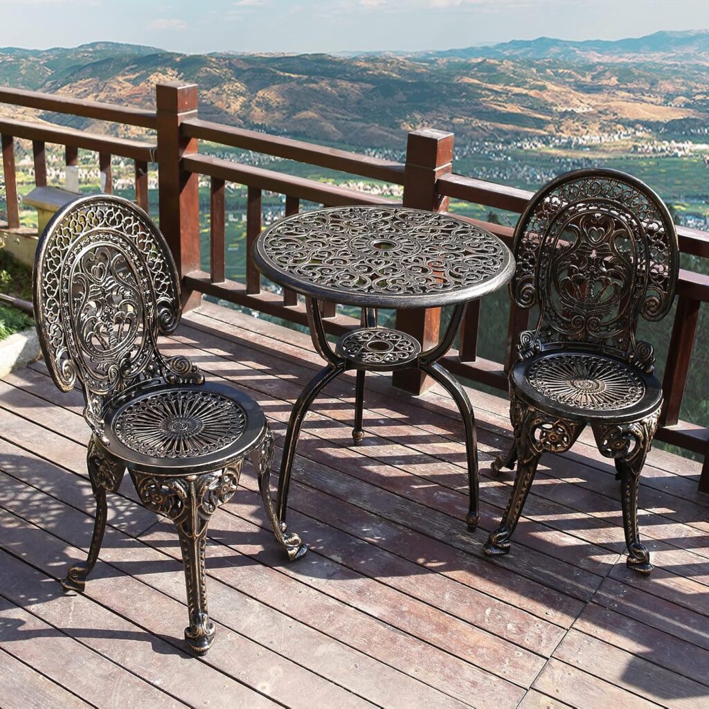 Patio Bistro Set.Rust-Resistant Cast Aluminum Bistro Table Set with Umbrella Hole for Backyard (Crown Copper)