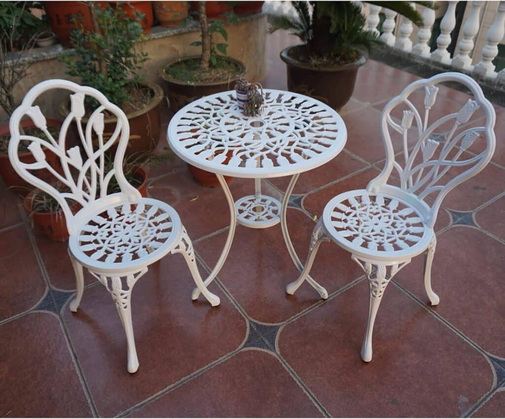 Patio Bistro Sets 3 Piece cast Aluminum Patio Furniture Outdoor Garden Metal Rust Proof Tables and Chairs White bisrto Set (Crown-White)