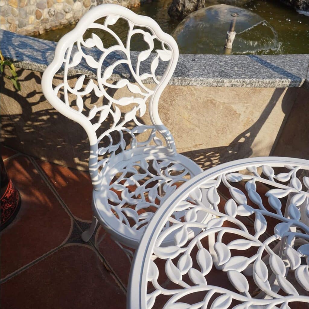 Patio Bistro Sets 3 Piece cast Aluminum Patio Furniture Outdoor Garden Metal Rust Proof Tables and Chairs White bisrto Set (Crown-White)