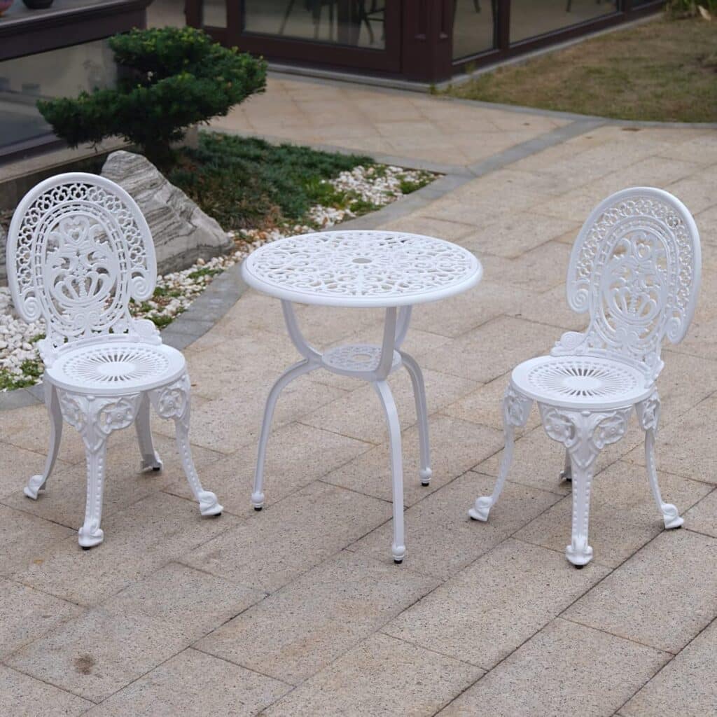 Patio Bistro Sets 3 Piece cast Aluminum Patio Furniture Outdoor Garden Metal Rust Proof Tables and Chairs White bisrto Set (Crown-White)