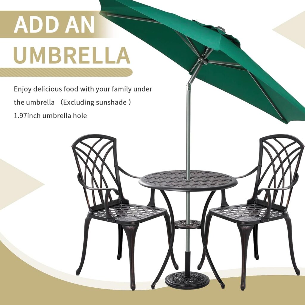 Patio Bistro Sets 3 Piece,Cast Aluminum Bistro Table and Chairs Set of 2 with 1.97 Umbrella Hole,All Weather Bistro Table Set Outdoor Patio Furniture for Garden,Yard(Butterfly White)