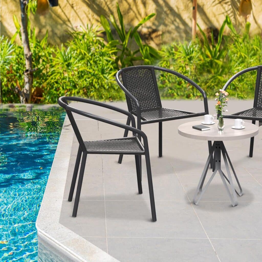 Patio Dining Chairs Set of 4, Textilene Fabric Outdoor Chair with Wrought Iron Metal Frame Support 300lbs for Camping, Beach, Garden, Pool, Backyard, Deck(Black)