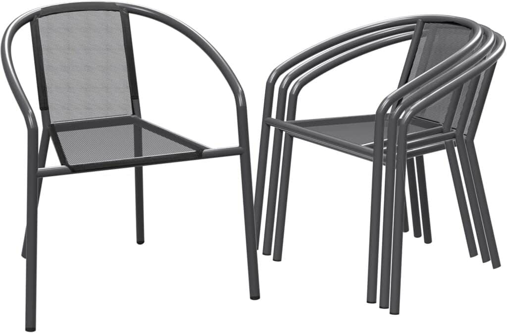 Patio Dining Chairs Set of 4, Textilene Fabric Outdoor Chair with Wrought Iron Metal Frame Support 300lbs for Camping, Beach, Garden, Pool, Backyard, Deck(Black)