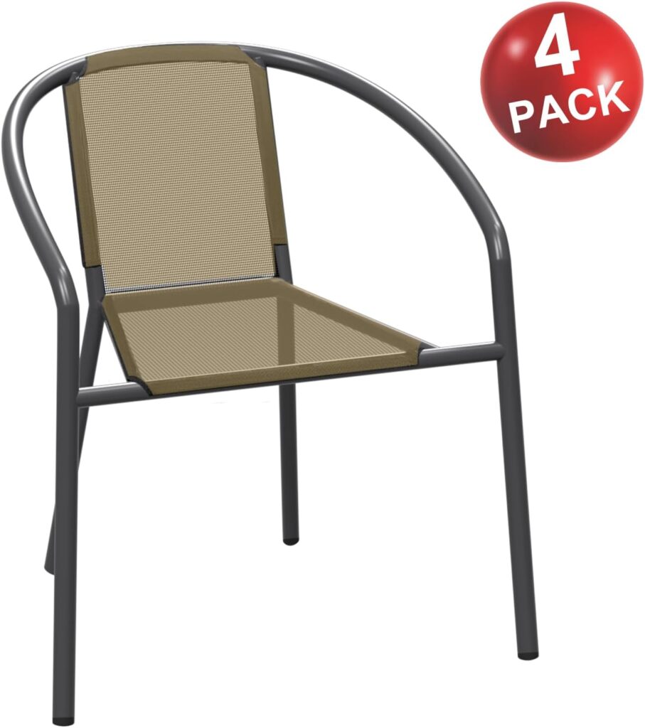 Patio Dining Chairs Set of 4, Textilene Fabric Outdoor Chair with Wrought Iron Metal Frame Support 300lbs for Camping, Beach, Garden, Pool, Backyard, Deck(Black)