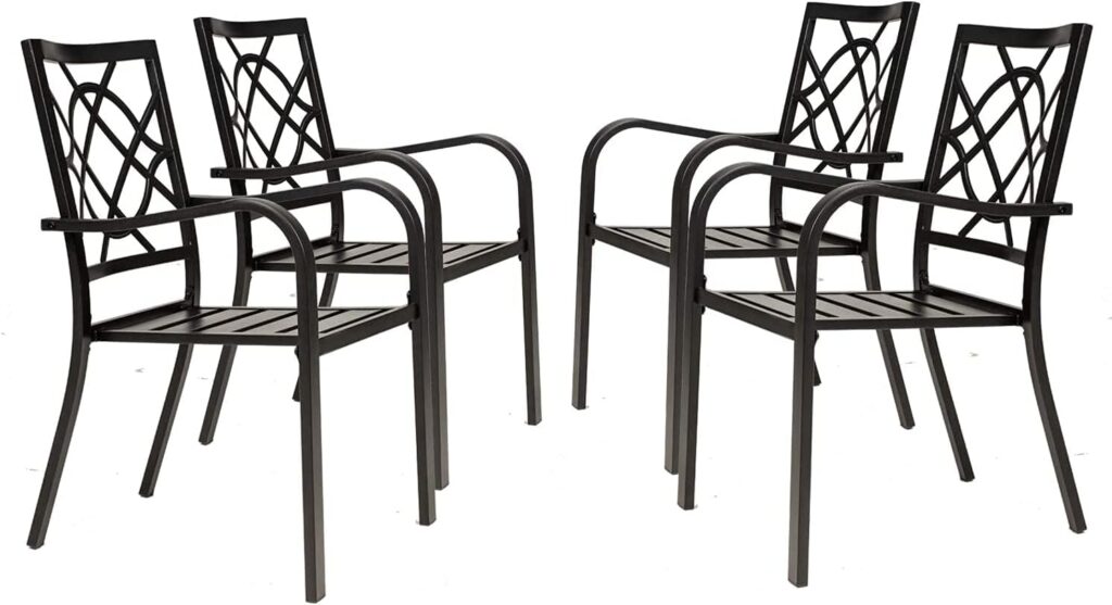 Patio Wrought Iron Dining Chairs Set of 4, Outdoor Bistro Stackable Metal Chairs with Armrests for Garden, Poolside, Backyard (Black)