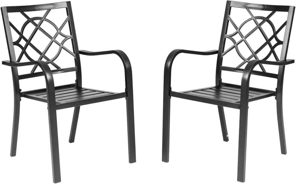 Patio Wrought Iron Dining Chairs Set of 4, Outdoor Bistro Stackable Metal Chairs with Armrests for Garden, Poolside, Backyard (Black)