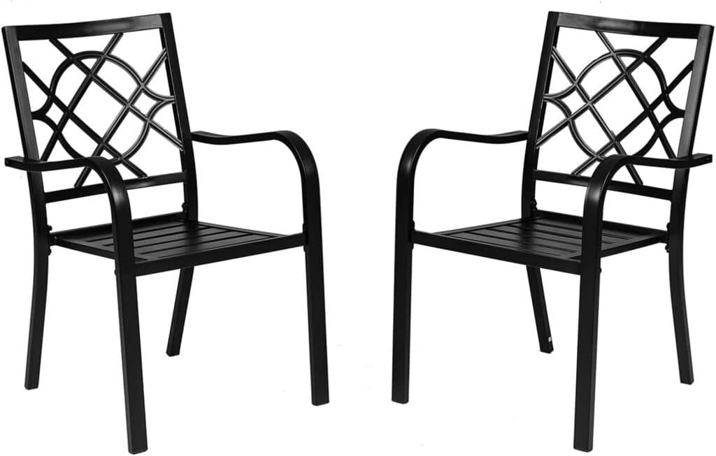 Patio Wrought Iron Dining Chairs Set of 4, Outdoor Bistro Stackable Metal Chairs with Armrests for Garden, Poolside, Backyard (Black)