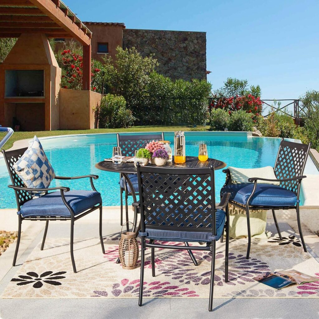 PatioFestival 8 Piece Patio Dining Chairs Metal Outdoor Chairs Wrought Iron Patio Furniture,Dinning Chairs Set with Arms and Seat Cushions