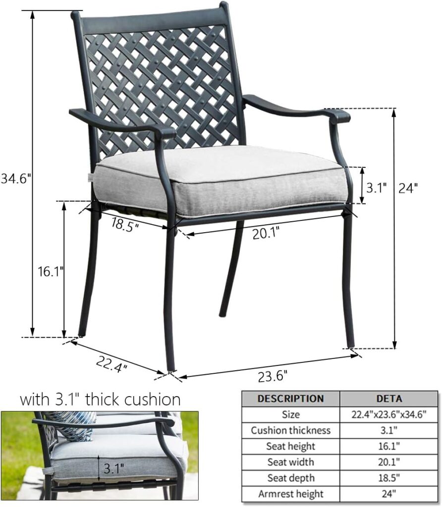 PatioFestival 8 Piece Patio Dining Chairs Metal Outdoor Chairs Wrought Iron Patio Furniture,Dinning Chairs Set with Arms and Seat Cushions