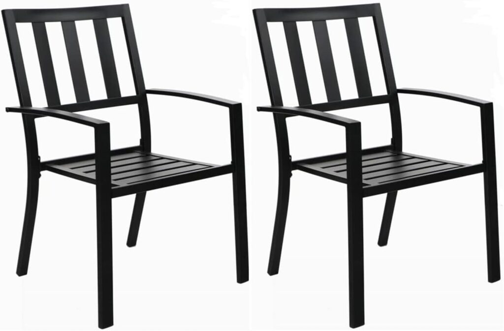 PHI VILLA Patio Dining Stackable Chairs, Outdoor Wrought Iron Furniture Set Bistro Chairs with Armrest,Black (Fishnet Pattern, 4 set)