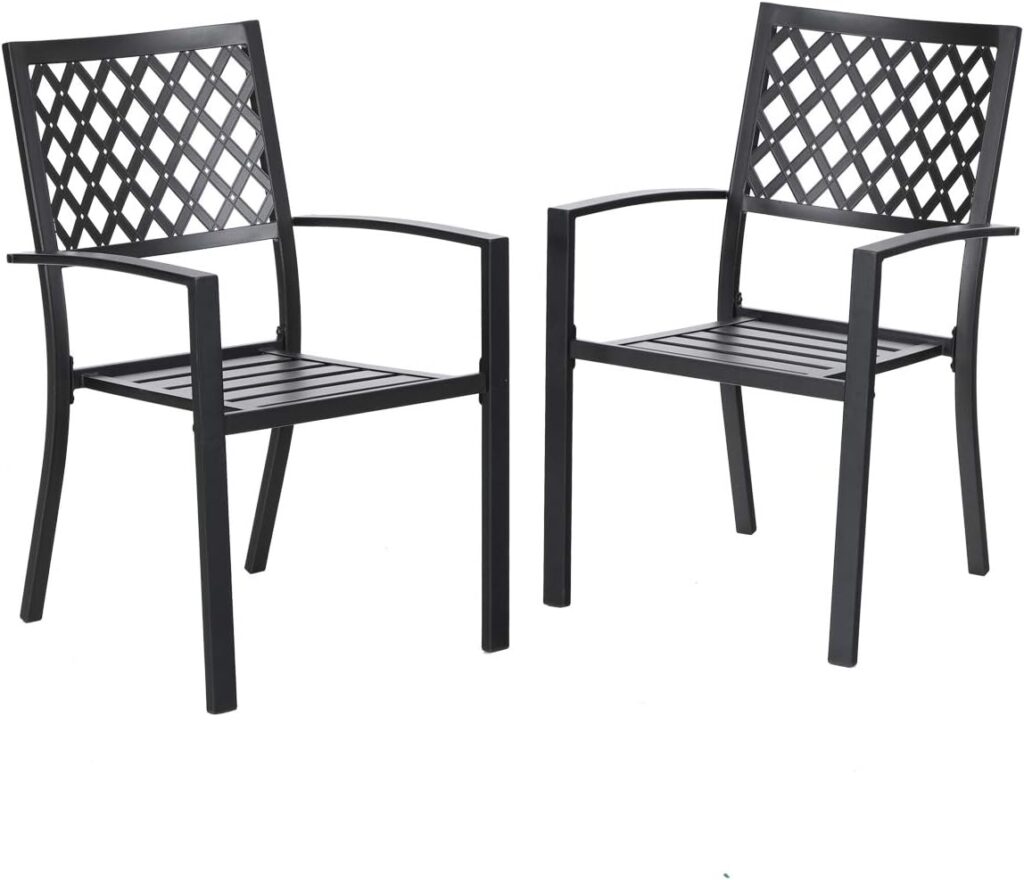 PHI VILLA Wrought Iron Patio Dining Chairs, Stackable Black Outdoor Patio Chairs Set of 2, Metal Patio Chairs, Support 300 LBS, Black