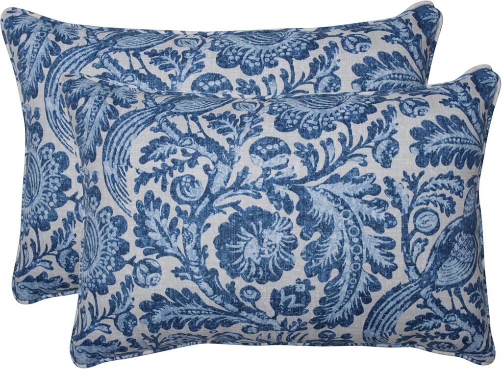 Pillow Perfect Paisley Indoor/Outdoor Accent Throw Pillow, Plush Fill, Weather, and Fade Resistant, Lumbar - 11.5 x 18.5 , Blue/Brown Tamara Quartz, 2 Count (Pack of 1)