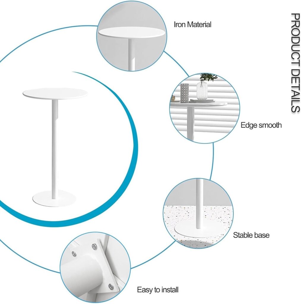 Round Bar and Pub Table, White Iron Top Modern Style Standing Circular Cocktail Table Suitable for Living Room, Restaurant Bistro Table (Size : 60x104cm)