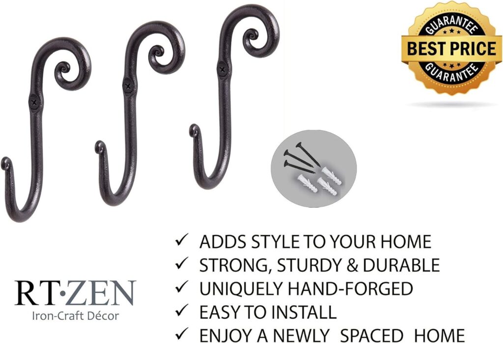 RTZEN Wrought Iron Bathroom Accessories Set, Decorative Bath Towel Bar, Set of 3 Decorative Hooks and Toilet Paper Holder