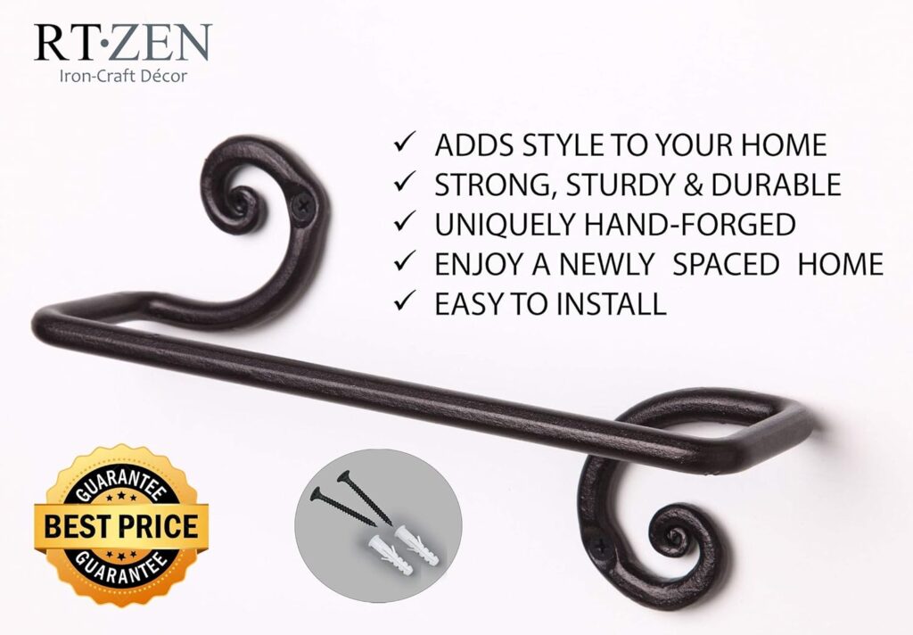 RTZEN Wrought Iron Bathroom Accessories Set, Decorative Hand Towel Bar and Body Towel Bar Hanger