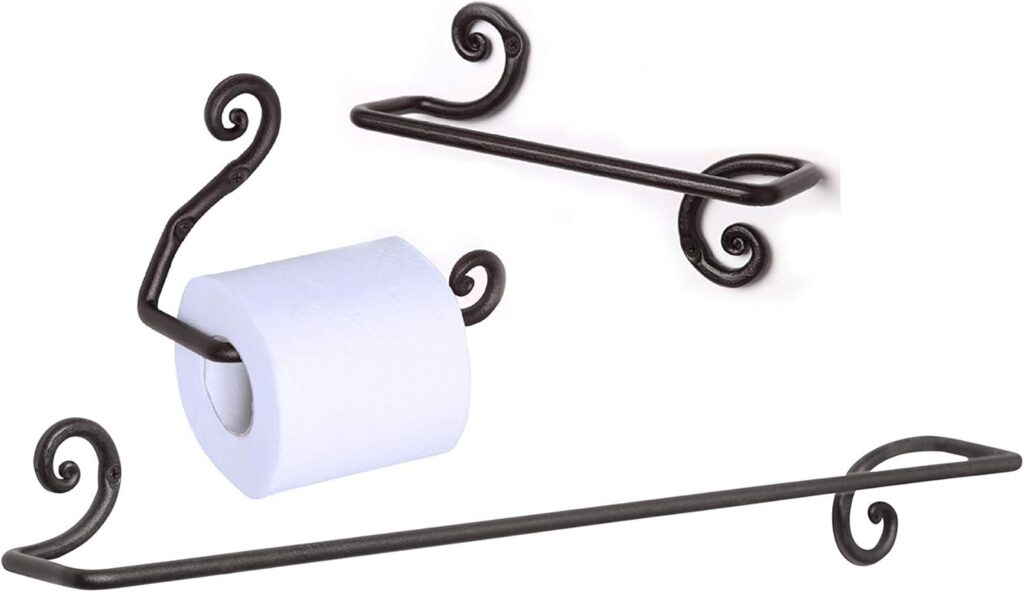 RTZEN Wrought Iron Bathroom Accessories Set, Decorative Hand Towel Bar, Body Towel Bar Hanger and Toilet Paper Holder