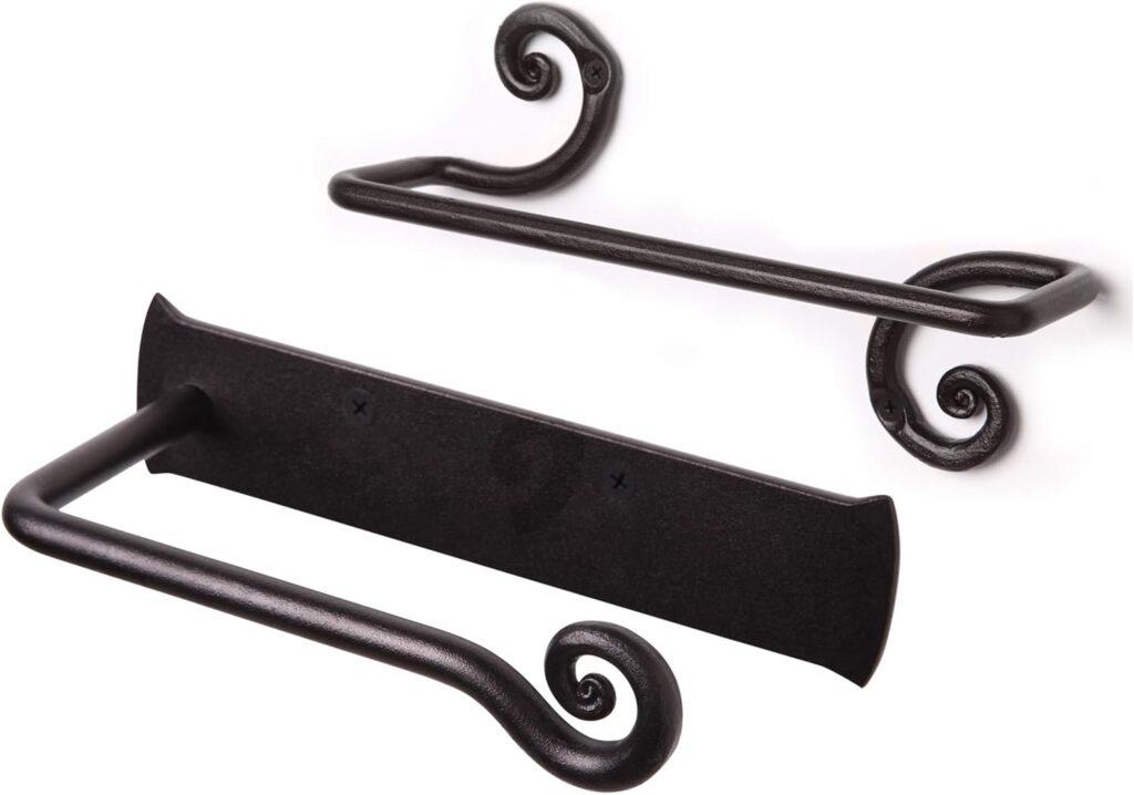 RTZEN Wrought Iron Decorative Bathroom Accessories Set | Hand Towel Bar  Toilet Paper Holder | Rot Handmade Mount TP Hanger | Black Forged Modern Retro Handcrafted Rod Metal | Wall Mount Easy Install