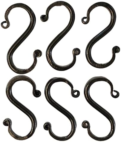 Saving Shepherd 6 Wrought Iron S Hooks - 3inch Hand Forged with Scrolls (Set of Six) by Amish Blacksmith Lancaster Pennsylvania USA Black