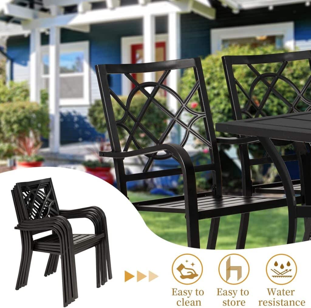 SOLAURA 300 lbs Patio Wrought Iron Chairs of 2, Metal Outdoor Dining Chairs Patio Stackable Bistro Chairs with Armrests for Garden, Lawn, Backyard, Porch, Balcony, Deck