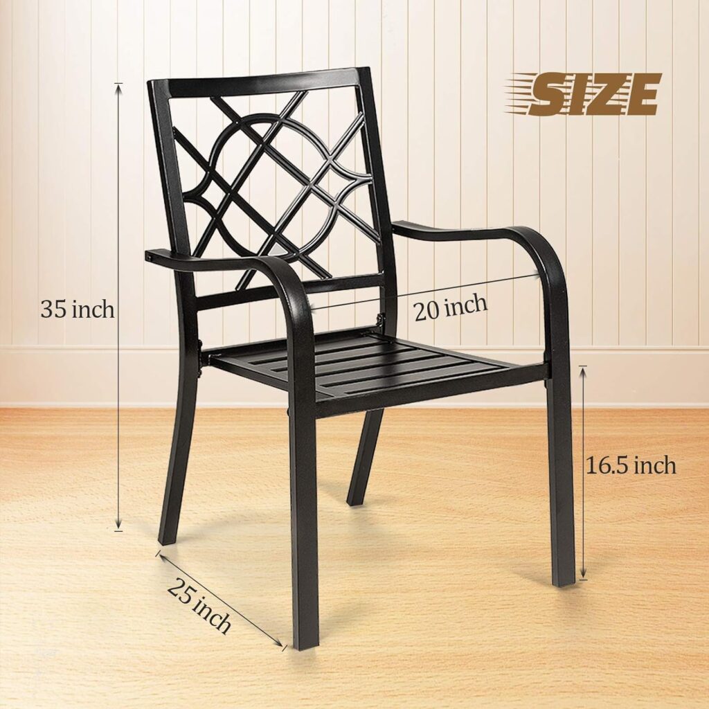 Wrought Iron Patio Outdoor Dining Chairs, Portable Black Outdoor Patio Chairs Set of 2, Stackable Indoor Outdoor Bistro Deck Metal Chairs for Garden Backyard Lawn, Support 300 lbs