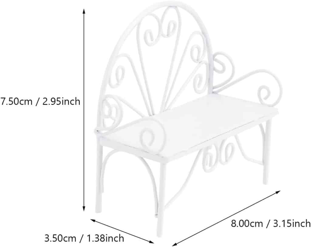 1pc Micro Landscape Double Chair Mini Park Seat Dollhouse Accessories Metal Models Mini Chair Micro Street Bench Furniture Mini House Model Doll House Fairy Wrought Iron White