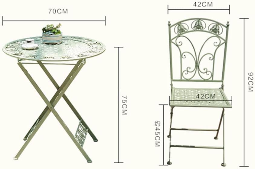 3 Piece Patio Furniture Outdoor Garden Metal Rust Proof Tables and Chairs Wrought Iron Folding Garden Terrace Leisure Outdoor Tables and Chairs Patio,White