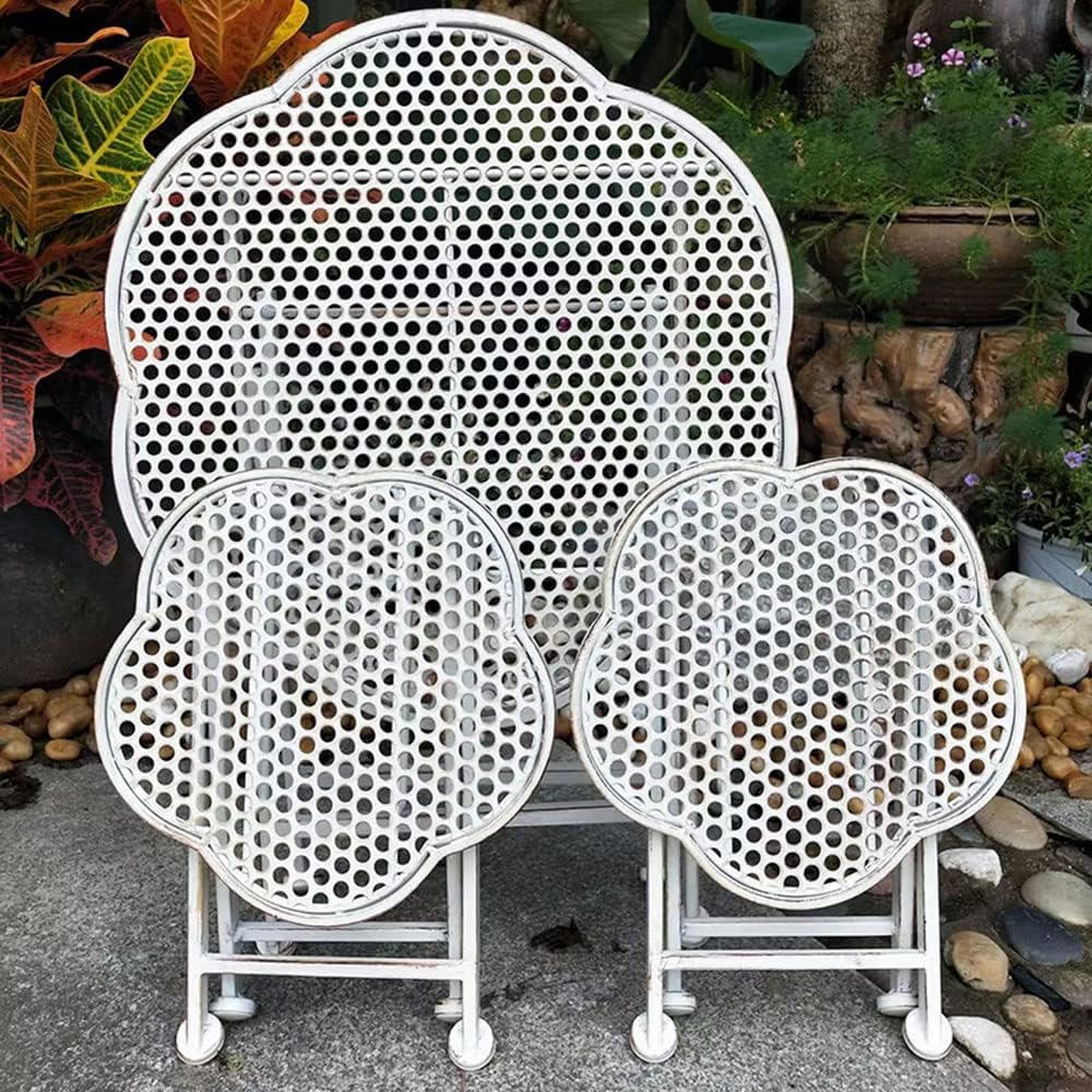 3 Pieces Indoor/Outdoor Wrought Iron Material Set, Patio Balcony Furniture w/Coffee Table 2 Chairs and 1 Table for Backyard, Garden, Porch, White