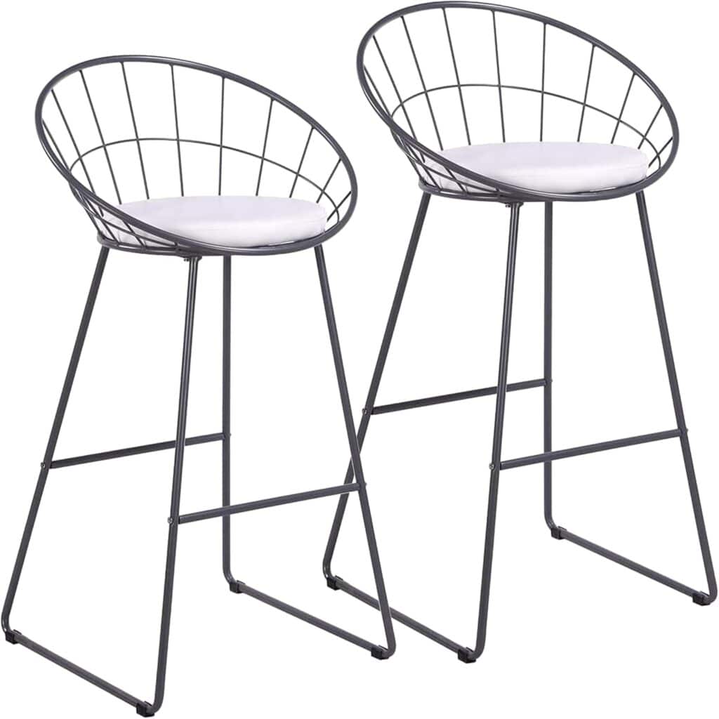 AC Pacific Nordic Bar Stool Bar Chair Wrought Iron Stool Modern Minimalist Barstool, Set of 2, Fossil Grey